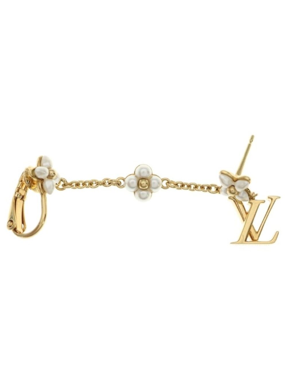 Louis Vuitton Monogram Floragram Single Earrings Ear Cuff Metal Gold Faux Pearl